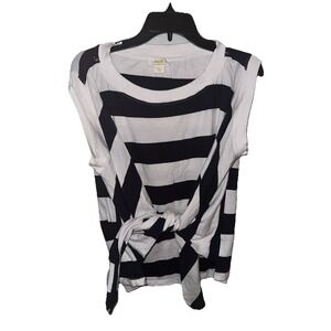 Anthropologie Maeve Tie Front‎ Wrap Tee Shirt Size S Navy White Rugby Striped